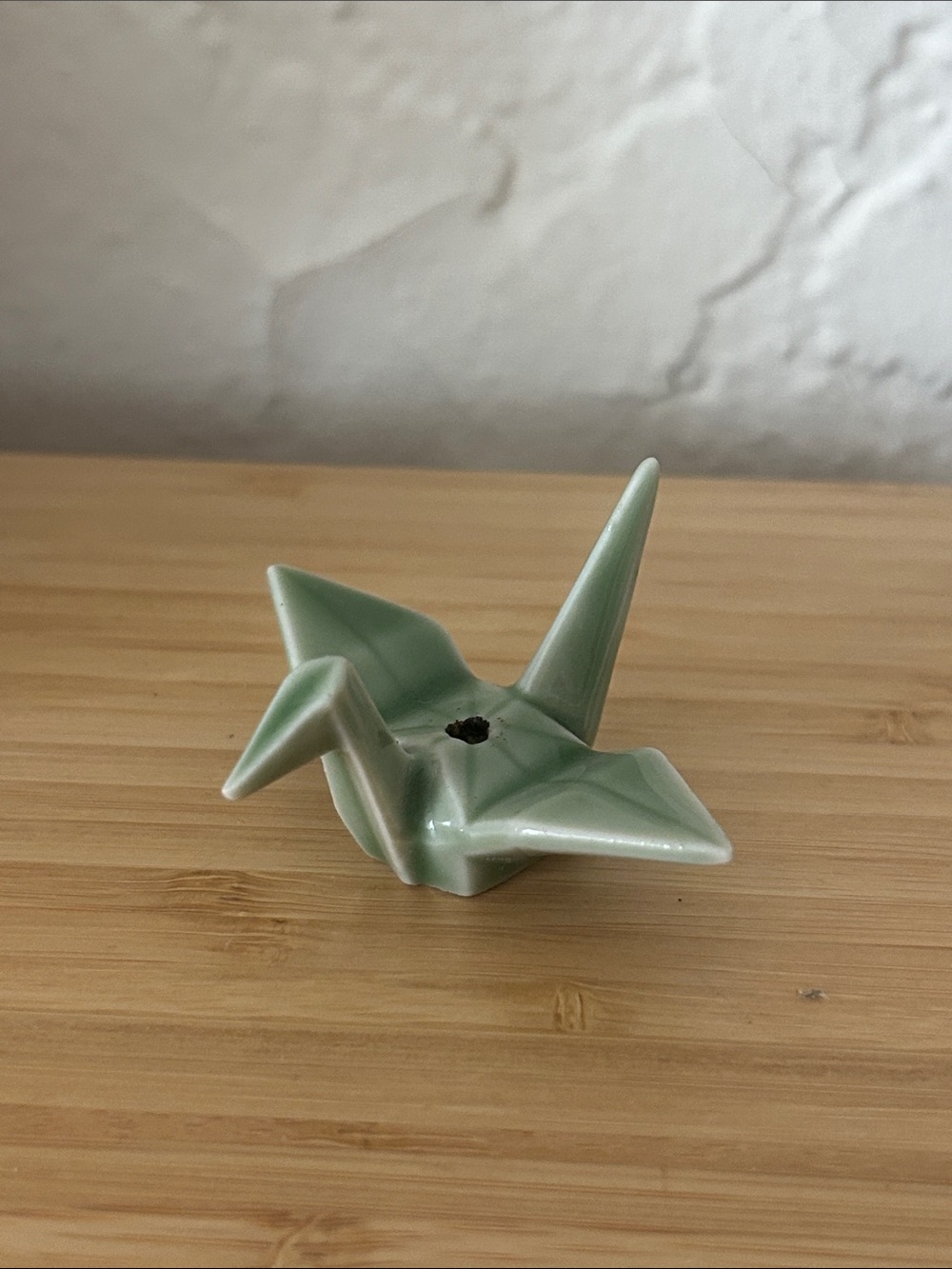 Ceramic Origami Crane green incense holder